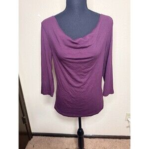 Three Dots Women’s Burgundy 3/4 Scoop Neck Blouse Too Cotton Modal Blend Medium